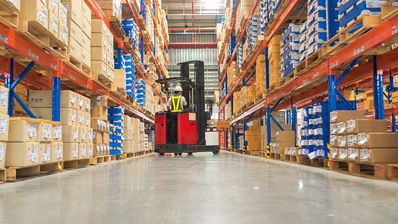 forklift operating in a warehouse